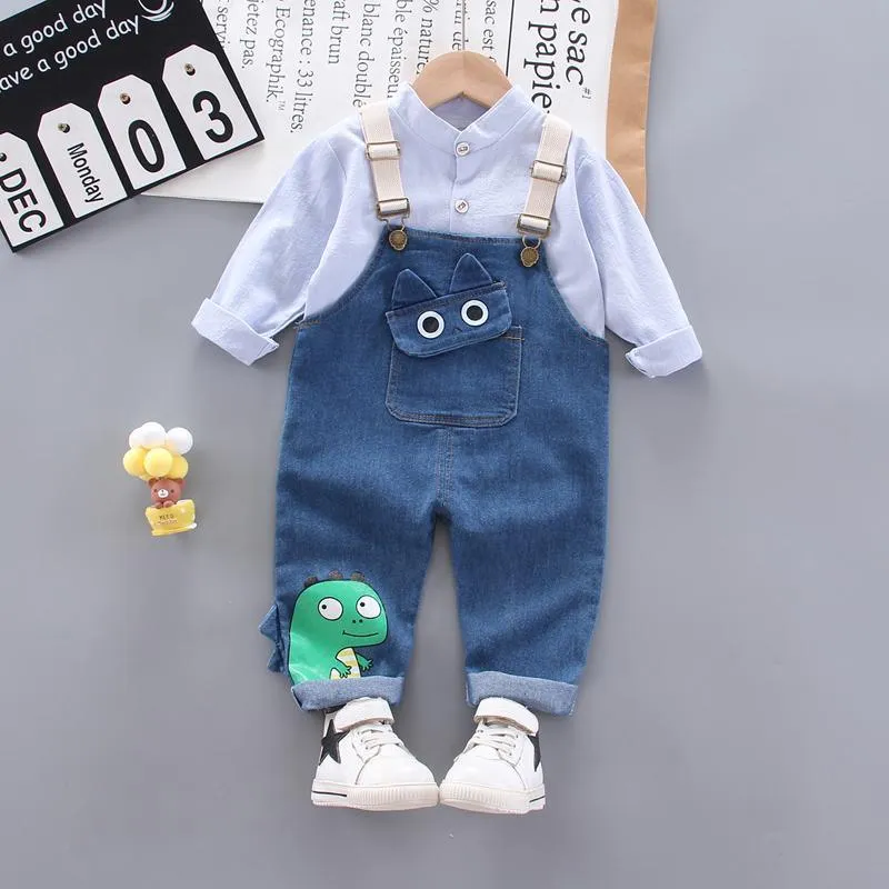 2-piece Cartoon Design Denim Dungarees & Shirt for Toddler Boy Children's Clothing