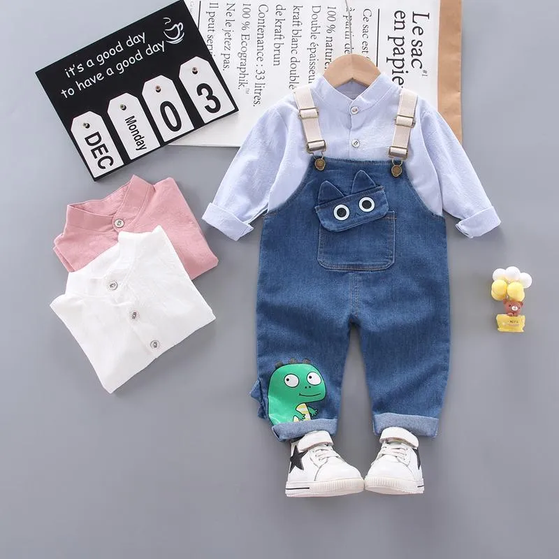 2-piece Cartoon Design Denim Dungarees & Shirt for Toddler Boy Children's Clothing