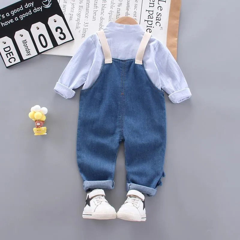 2-piece Cartoon Design Denim Dungarees & Shirt for Toddler Boy Children's Clothing