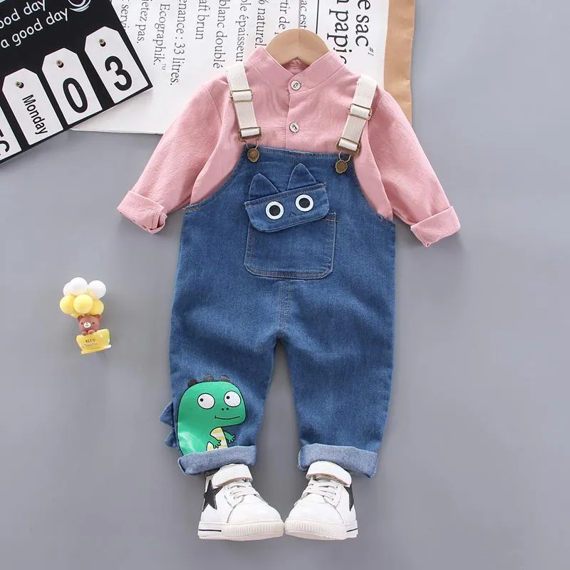 2-piece Cartoon Design Denim Dungarees & Shirt for Toddler Boy Children's Clothing