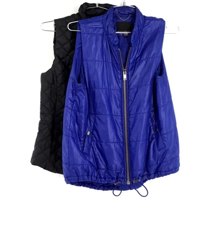 Banana Republic Women's Black Purple Full Zip Puffer Vest - Size XS Lot Of 2
