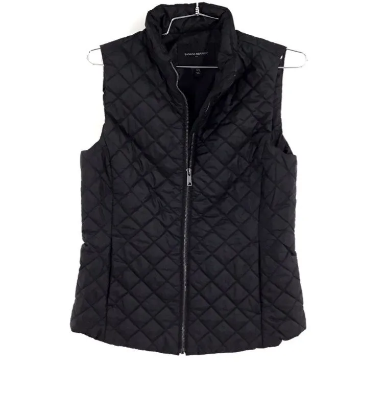 Banana Republic Women's Black Purple Full Zip Puffer Vest - Size XS Lot Of 2