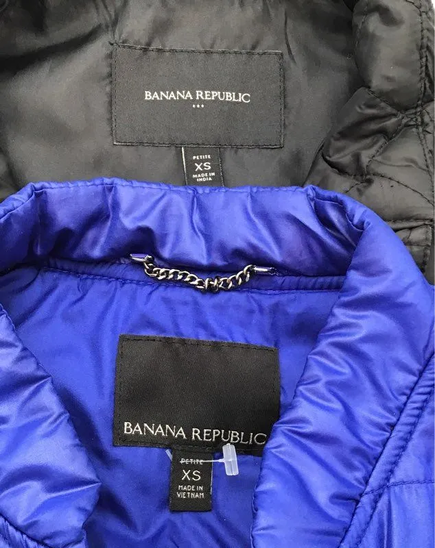 Banana Republic Women's Black Purple Full Zip Puffer Vest - Size XS Lot Of 2