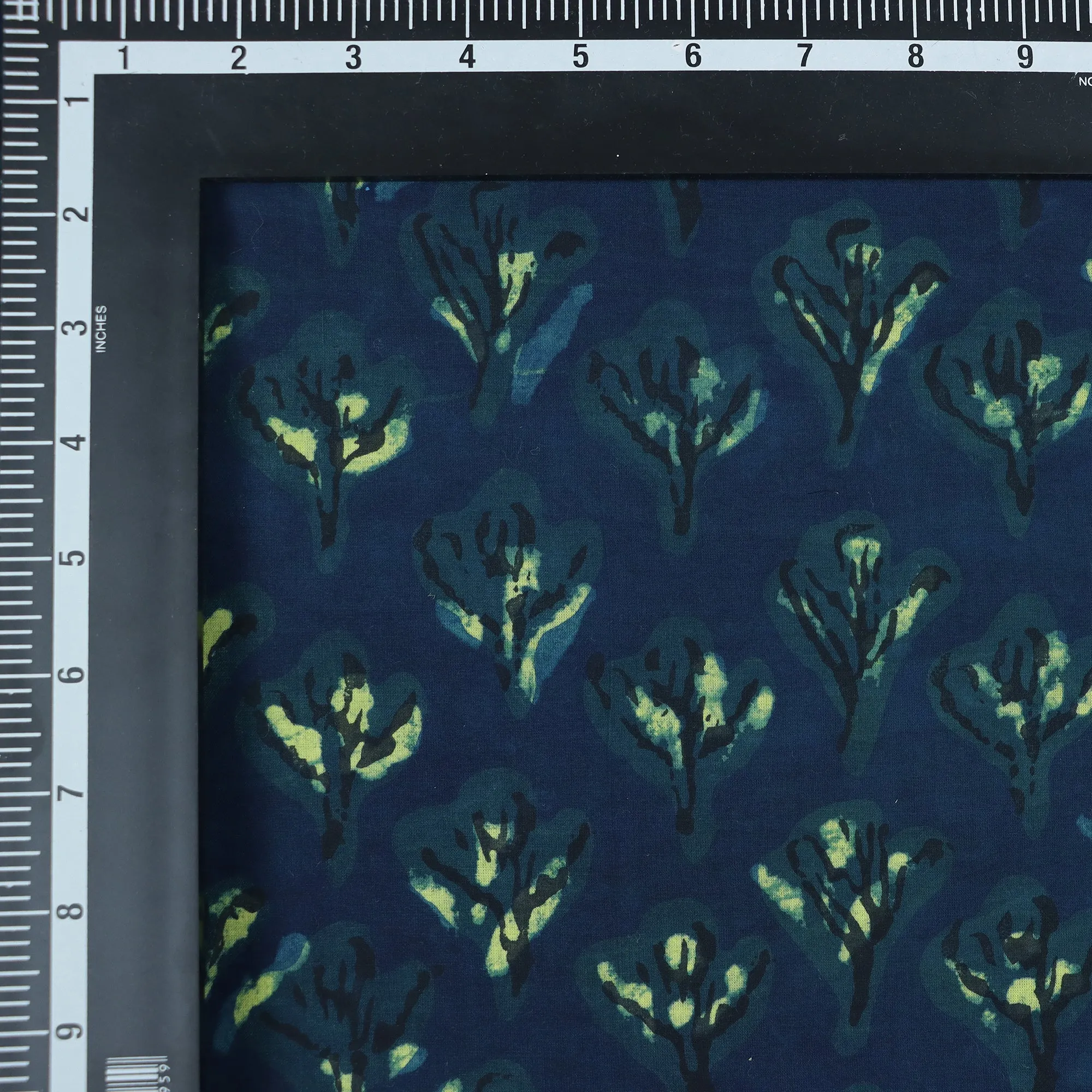 Block Green Floral Print Cotton Fabric