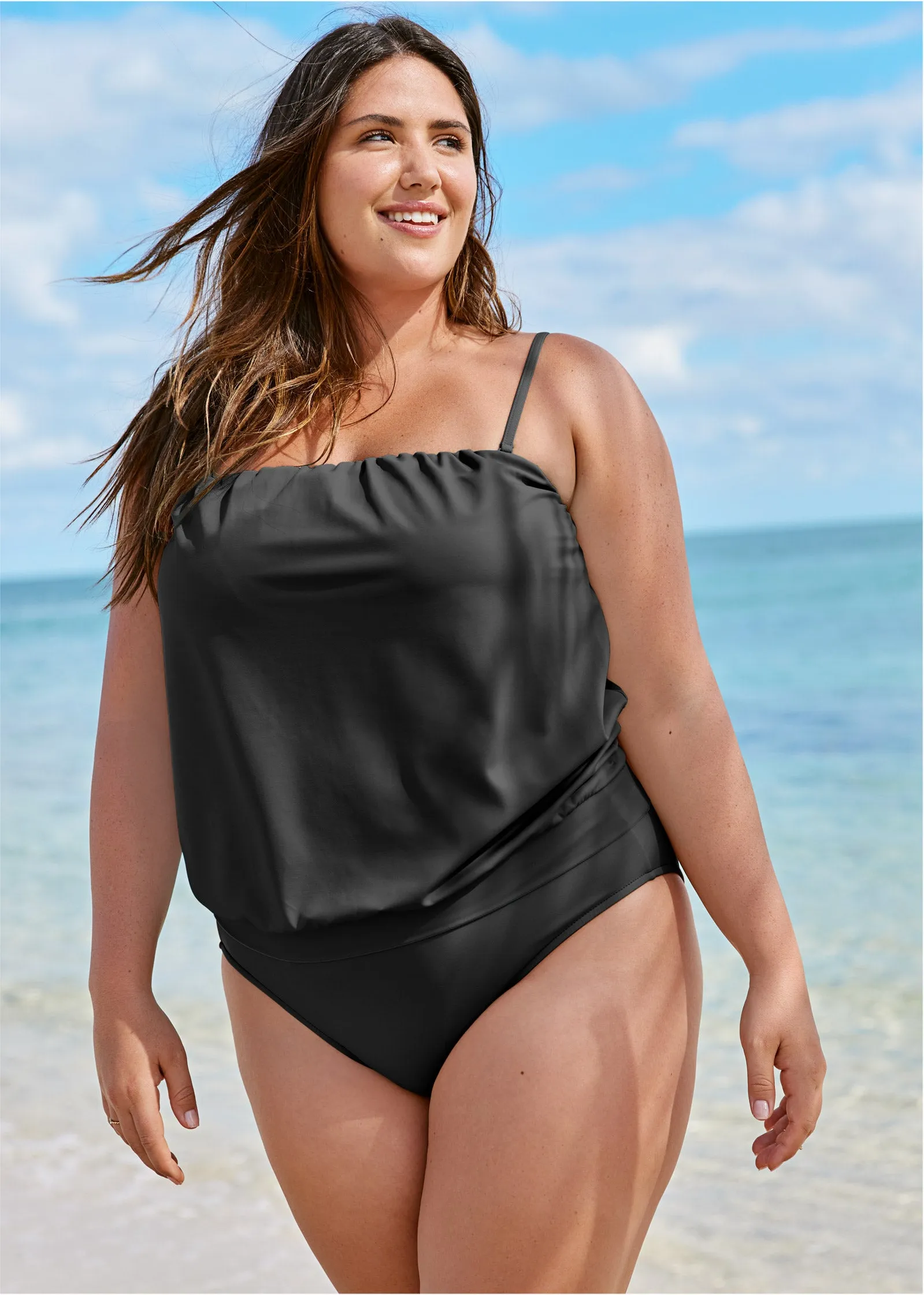 Blouson Bandeau Tankini Top - Black Beauty
