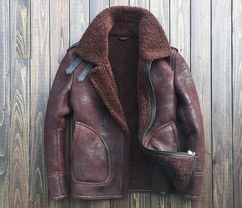 Men's B3 Leather Bomber Shearling Sheepskin Leather Wool Jackets