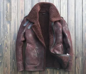 Men's B3 Leather Bomber Shearling Sheepskin Leather Wool Jackets
